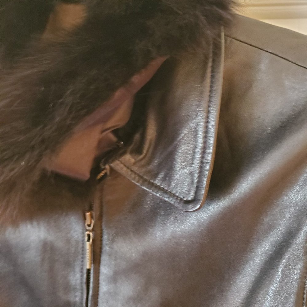 Kasper Black Calf Skin Leather Coat M - Picture 4 of 10